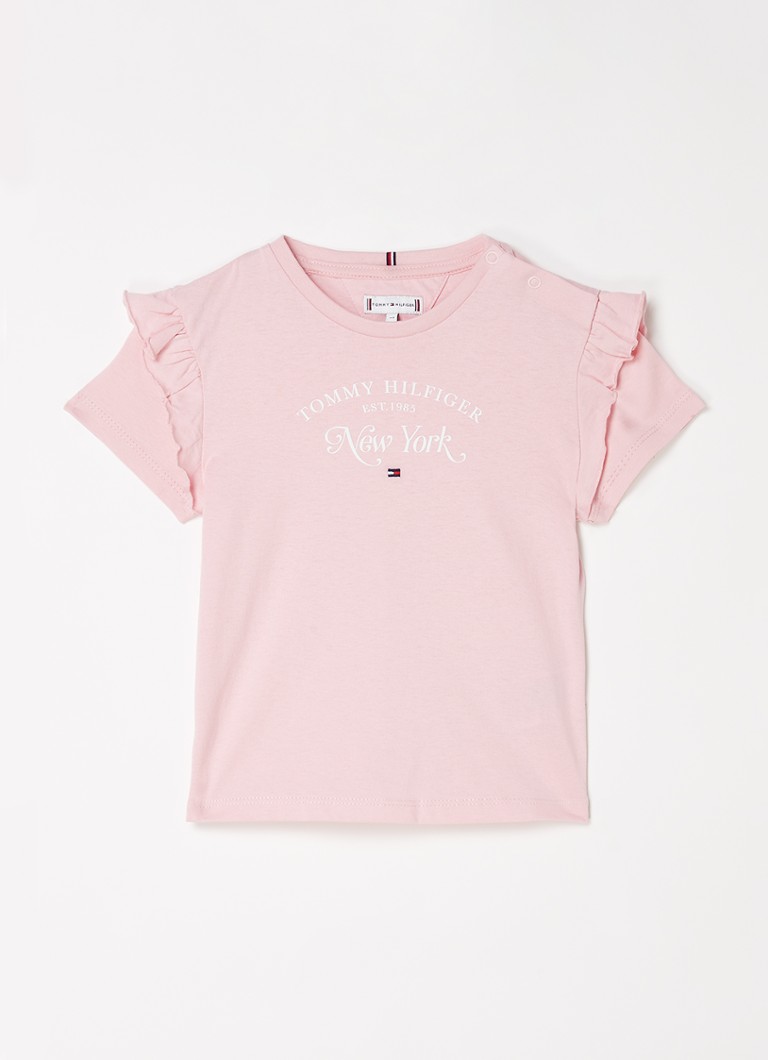 Tommy Hilfiger - T-shirt met logoprint en ruches - Roze
