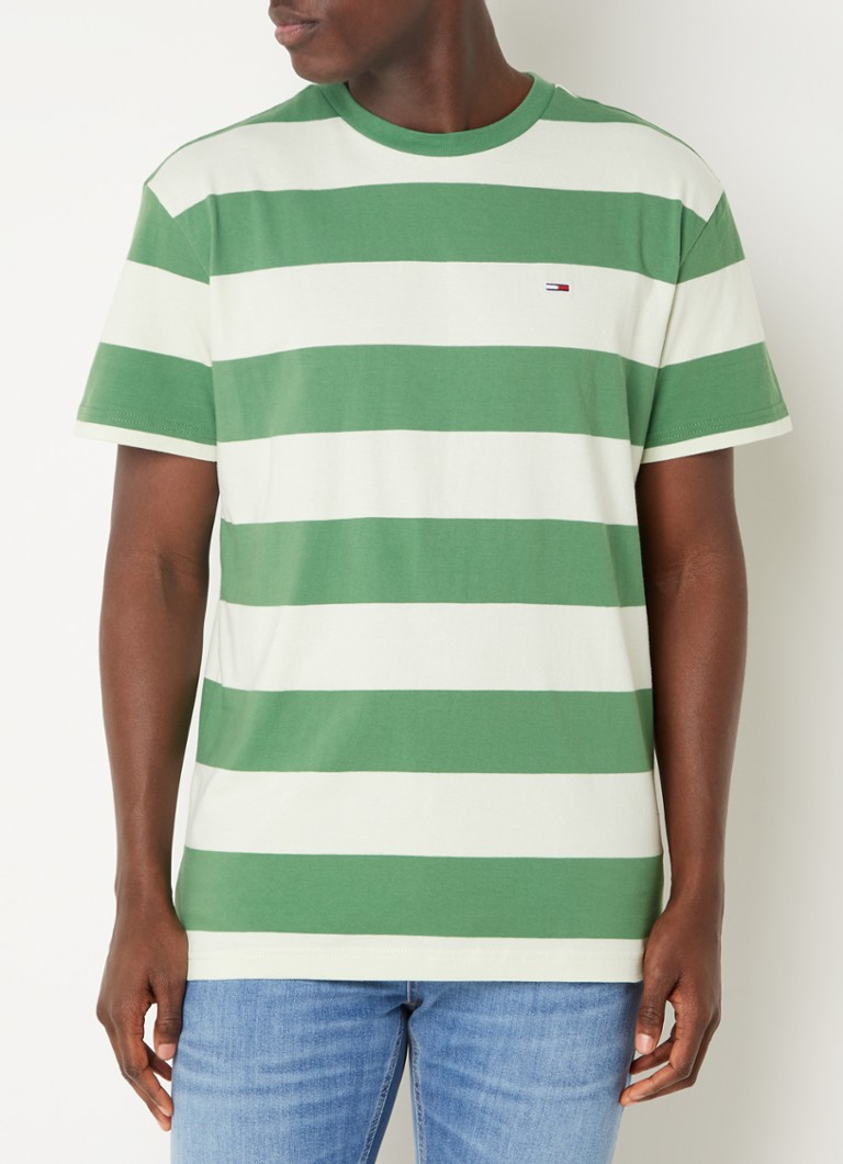 Tommy Hilfiger - T-shirt met streepprint en logoborduring - Groen