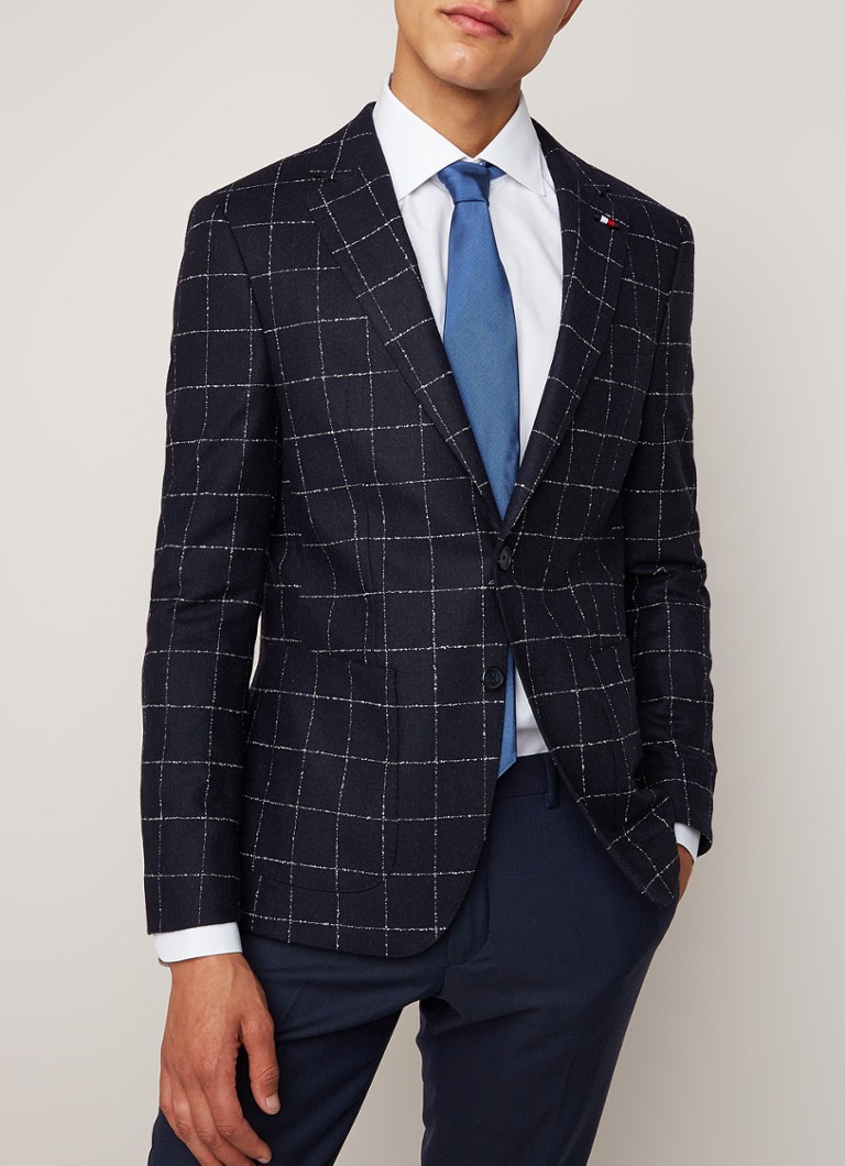 Tommy Hilfiger - The Flex slim fit colbert in wolblend met ruitdessin - Donkerblauw