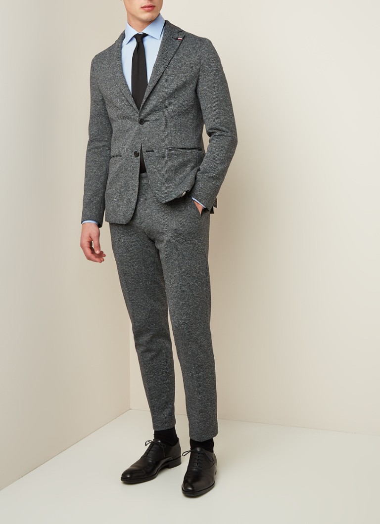 Tommy Hilfiger - The Flex slim fit pak in katoenblend met micro pied-de-poule dessin - Middengrijs