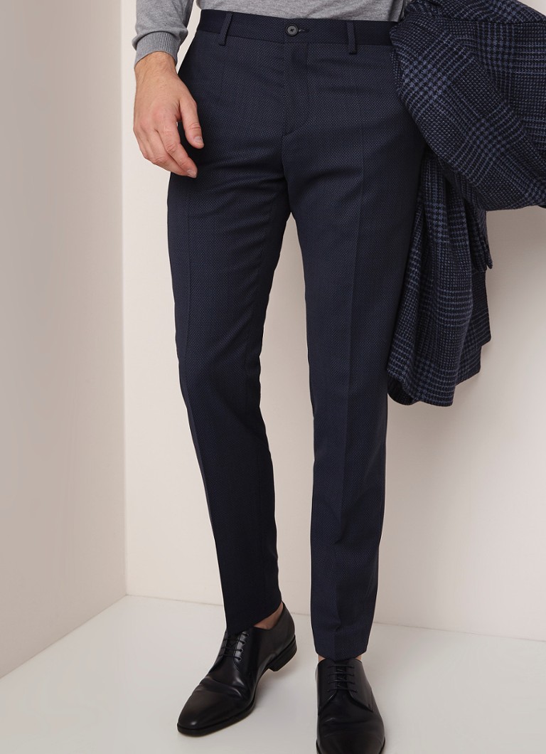 Tommy Hilfiger - The Flex slim fit pantalon in wolblend met micro dessin - Donkerblauw