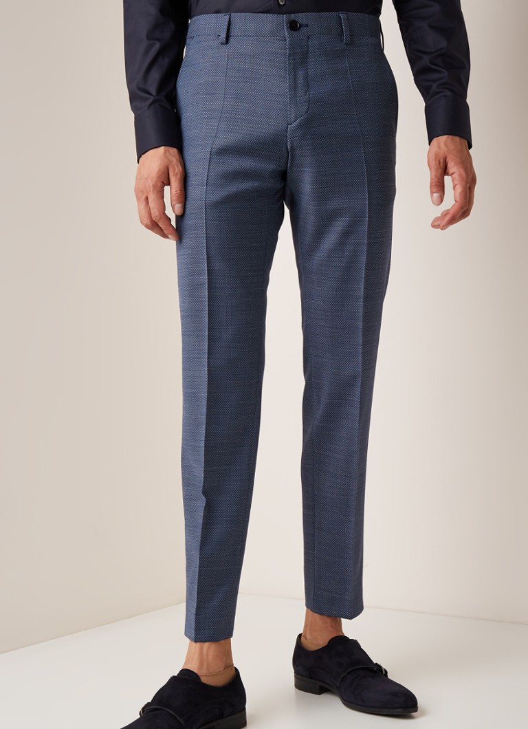 Tommy Hilfiger - The Flex slim fit pantalon in wolblend met micro dessin - Blauw