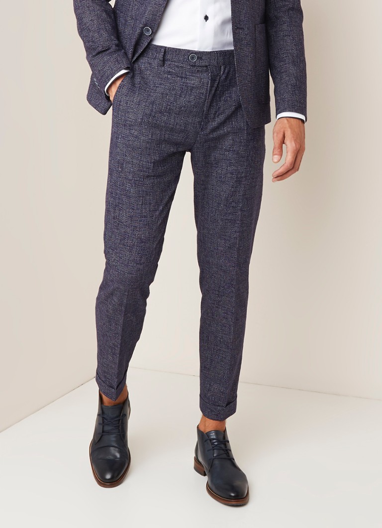 Tommy Hilfiger - The Flex slim fit pantalon met ruitdessin - Donkerblauw