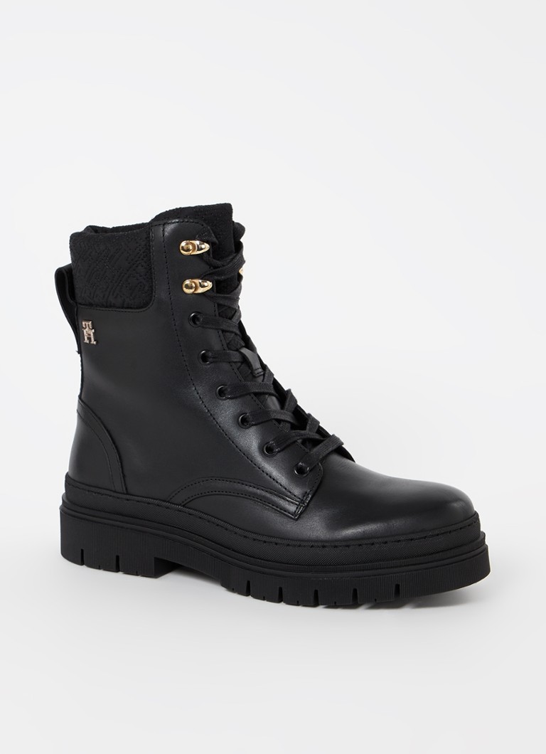 Tommy Hilfiger - Veterboot van leer - Zwart