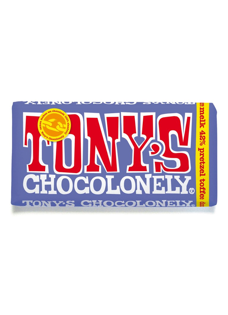 Tony's Chocolonely - Donkere Melk Pretzel Toffee chocoladereep 180 gram - null