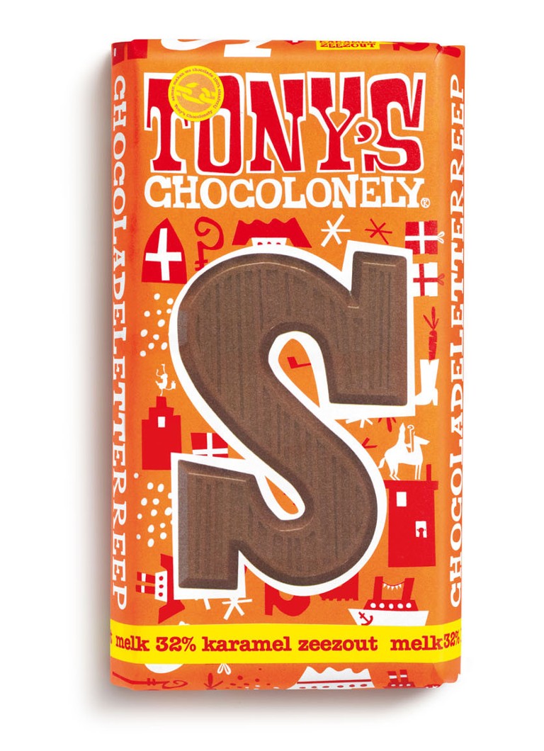 Tony's Chocolonely - Karamel Zeezout melk chocoladeletter 180 gram - null