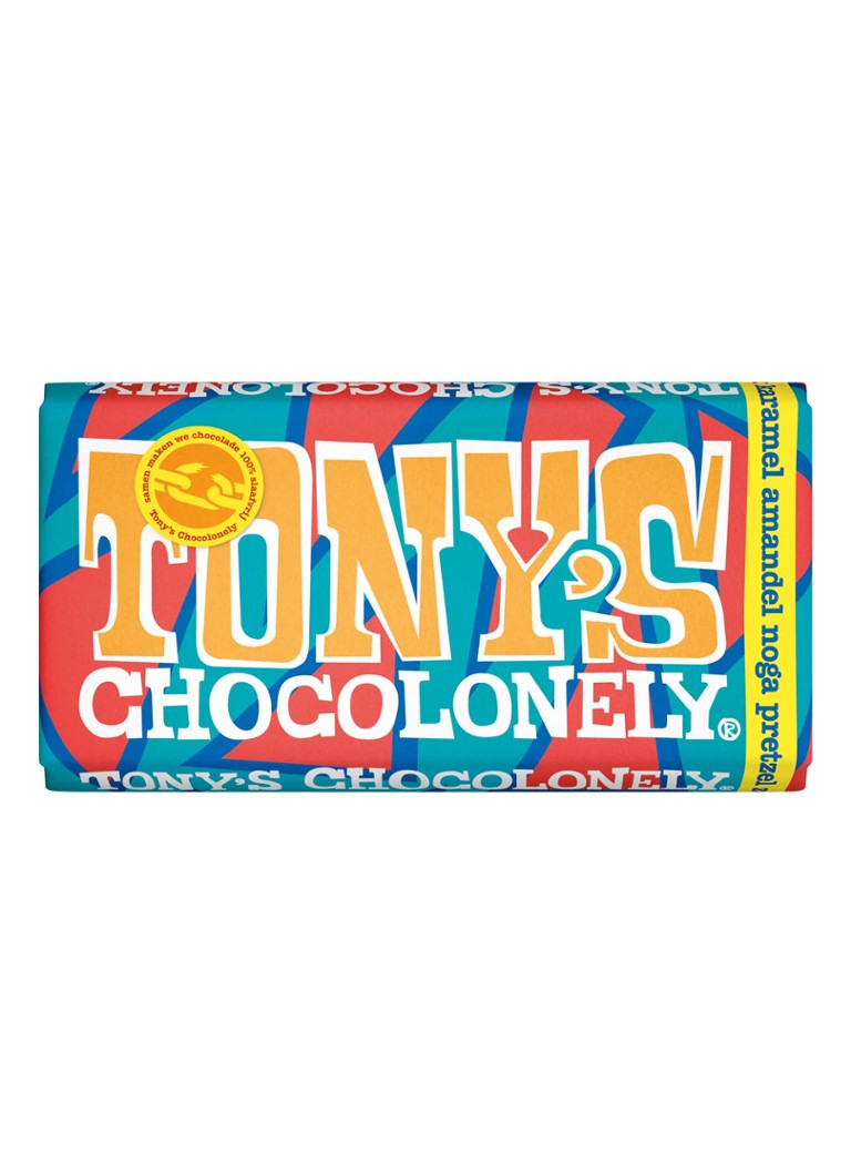 Tony's Chocolonely - Melk Karamel Amandel Noga Pretzel Zeezout chocoladereep 180 gram - Limited Edition - null