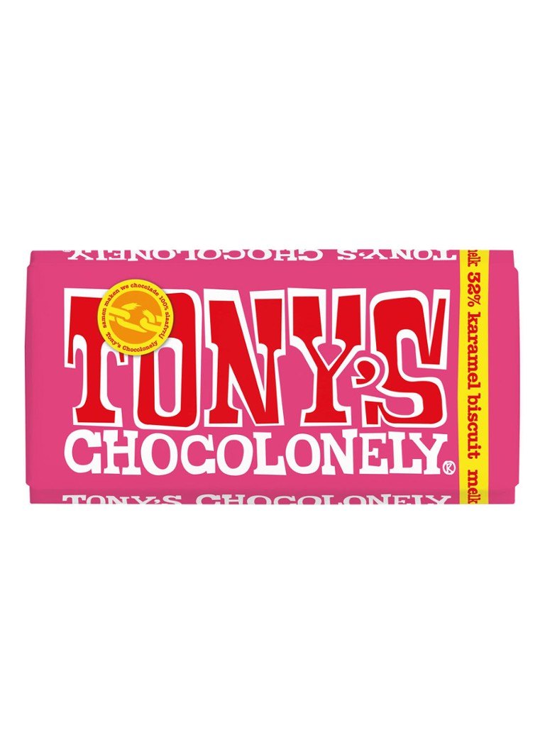 Tony's Chocolonely - Melk Karamel Biscuit chocoladereep 180 gram - Roze