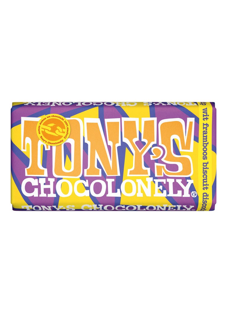 Tony's Chocolonely - Wit Framboos Biscuit Discodip chocoladereep 180 gram - Limited Edition - null
