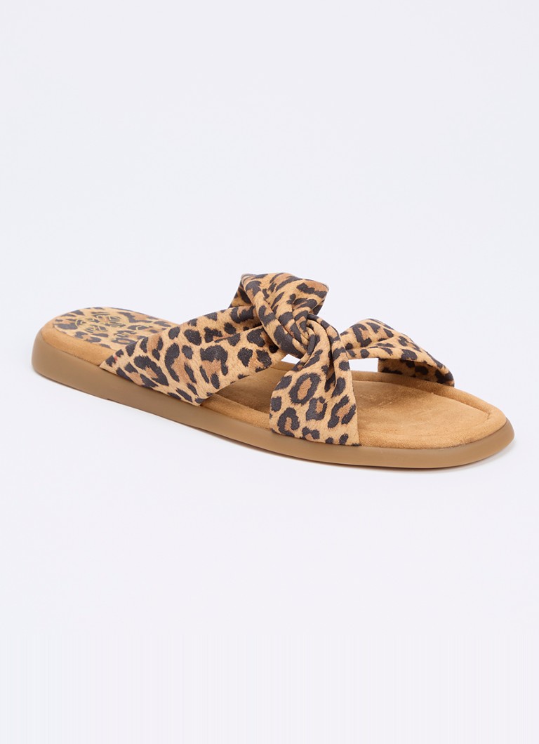 Unisa - Camby slipper van suède met panterprint - Camel