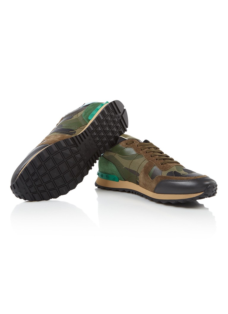 Valentino Camouflage Rockrunner sneaker met details Legergroen •