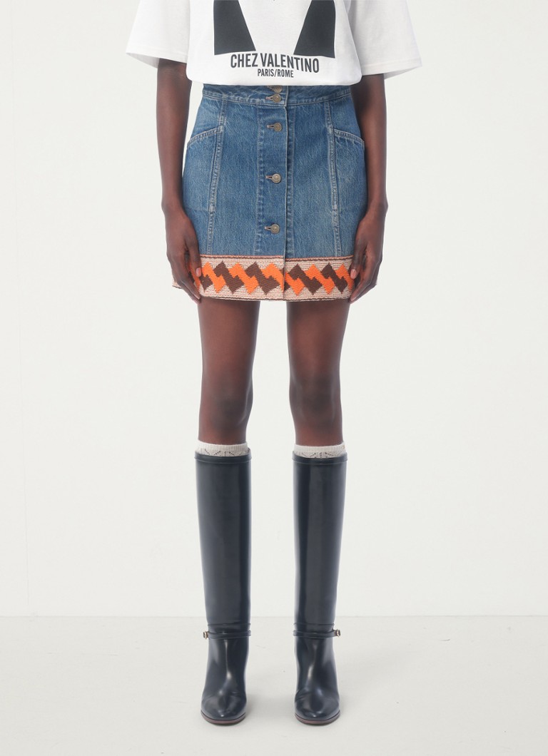 Valentino Garavani - Mini A-lijn spijkerrok met jacquard dessin - Indigo