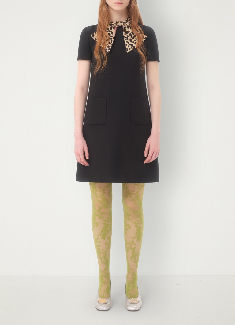 Valentino Garavani Mini jurk in zijdeblend met strikkraag • Zwart