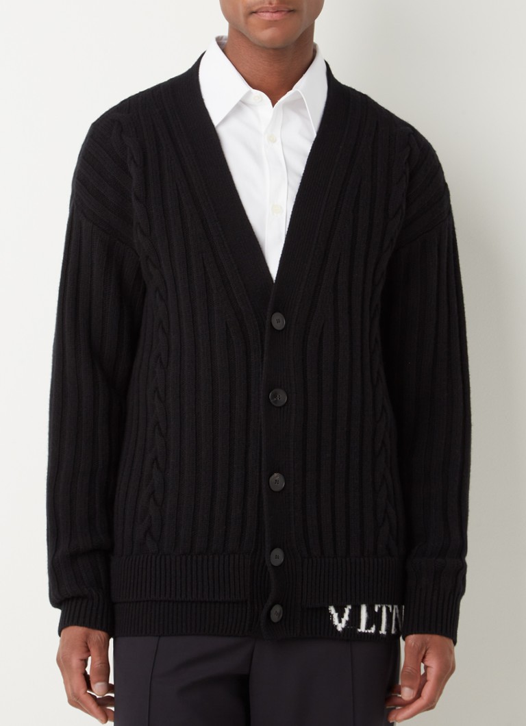 Valentino - Kabelgebreide trui van wol - Zwart
