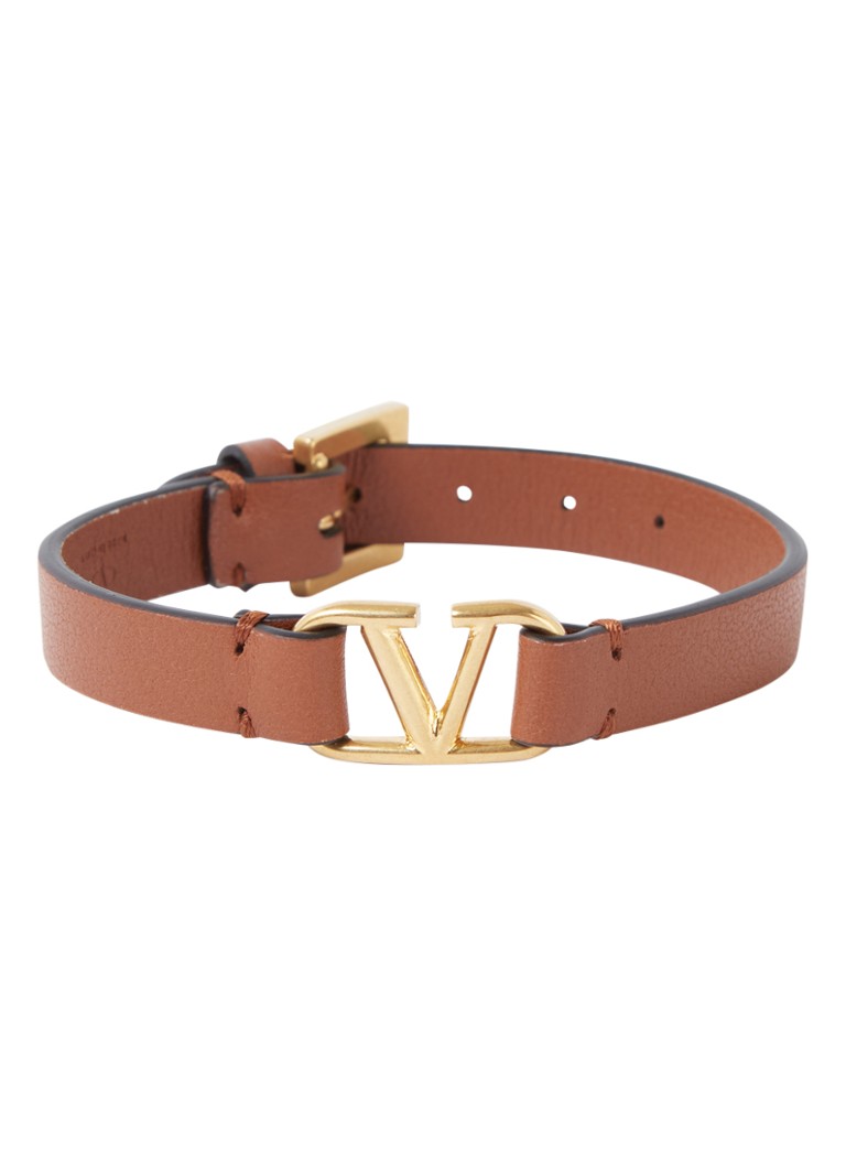 Valentino Vlogo armband van leer met logo • Cognac • de Bijenkorf