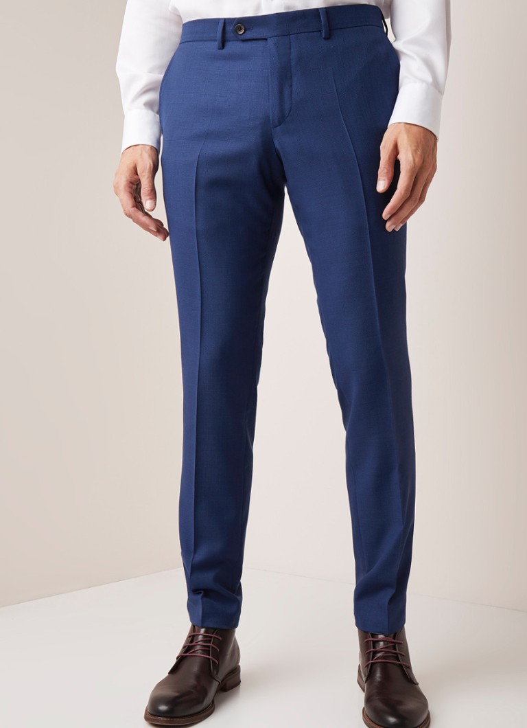 Van Gils - Bull slim fit pantalon van wol - Royalblauw