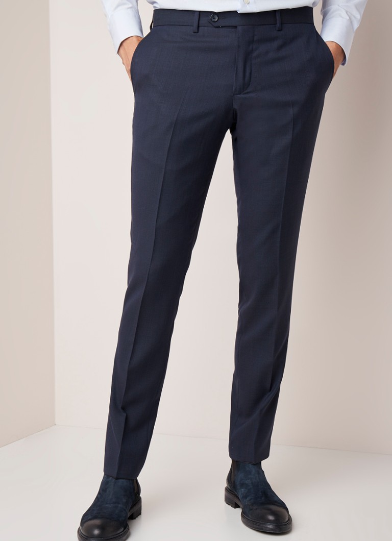 Van Gils - Bull slim fit pantalon van wol - Donkerblauw