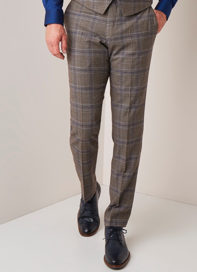 Van Gils - Clay tailored fit pantalon van scheerwol met ruitdessin - Bruin