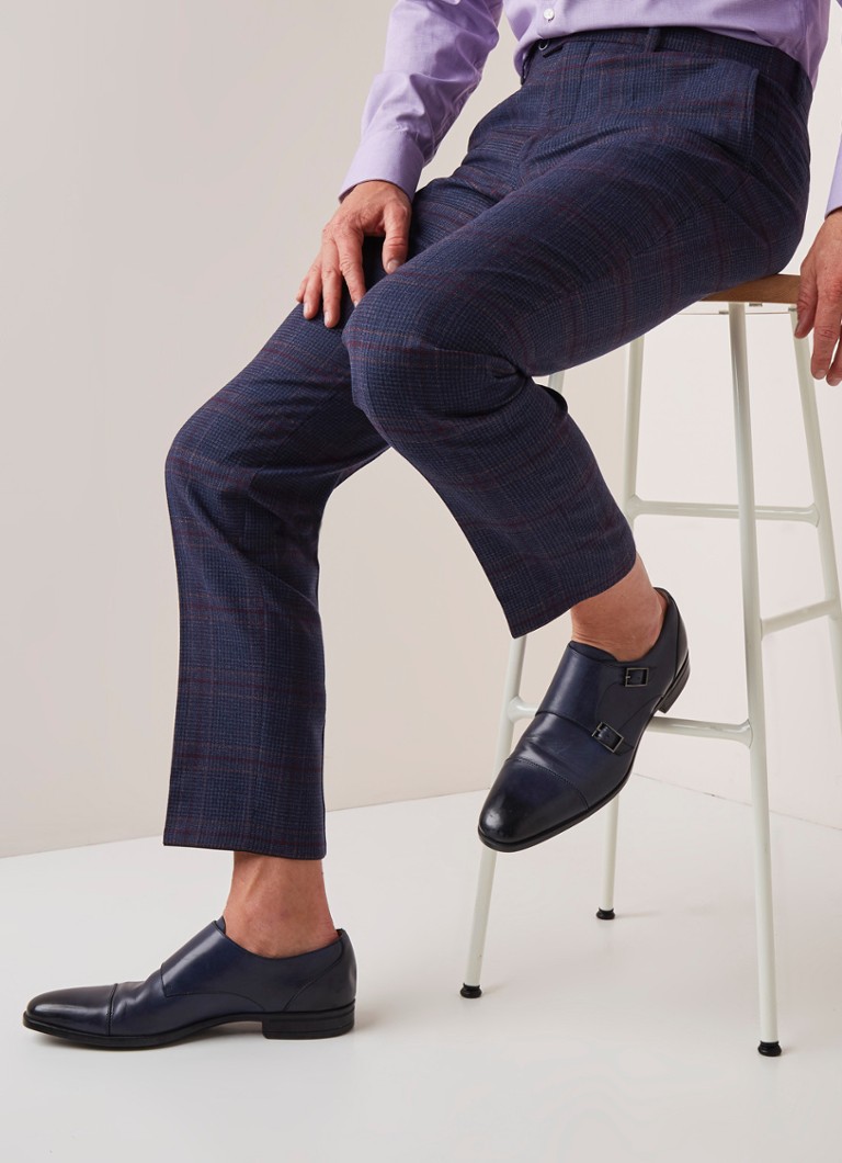 Van Gils - Clay tailored fit pantalon van scheerwol met ruitdessin - Donkerblauw