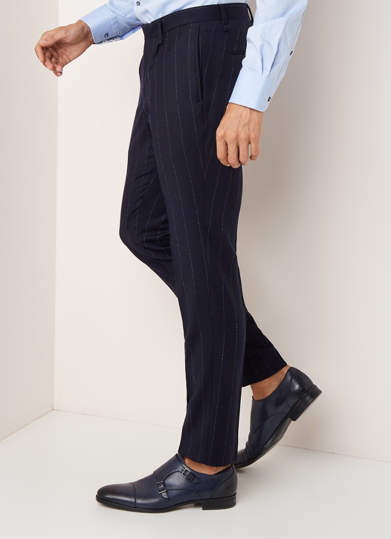 Van Gils - Craig tailored fit pak van wol met krijtstreepdessin - Donkerblauw