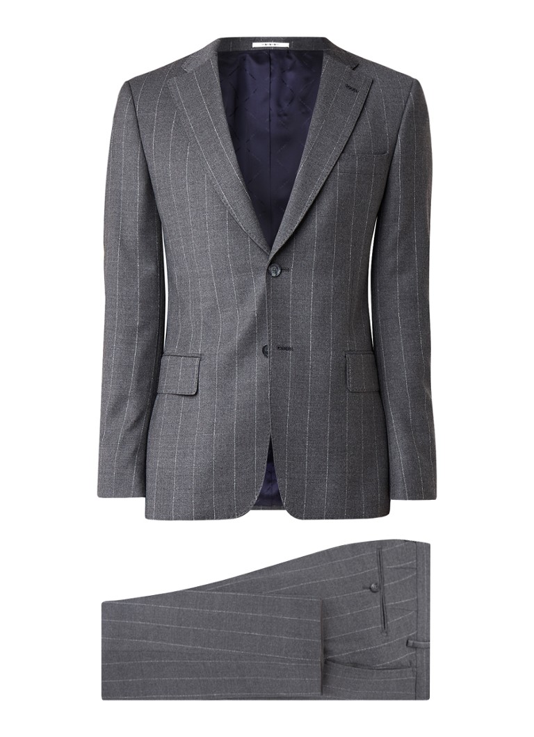 Van Gils - Craig tailored fit pak van wol met krijtstreepdessin - Grijs