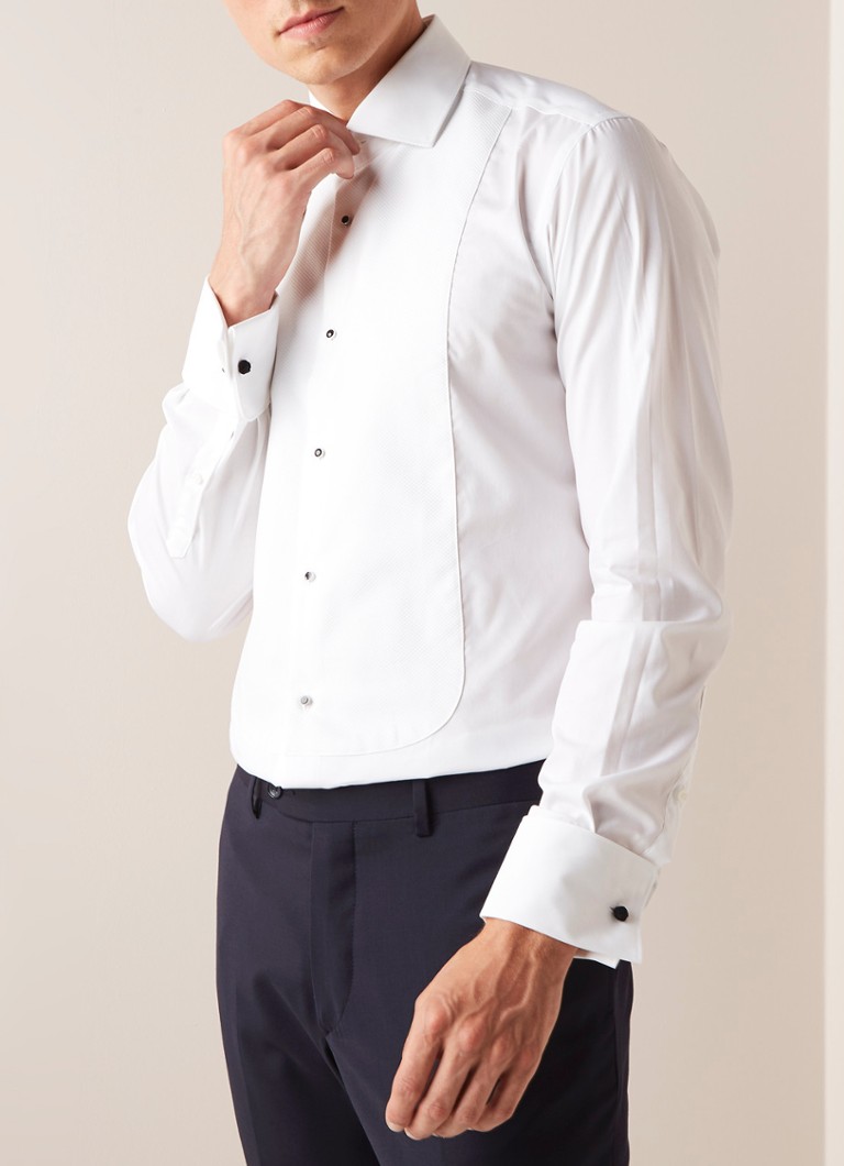 Van Gils - Ellington tailored fit smoking overhemd met gestructureerde inzet - Wit