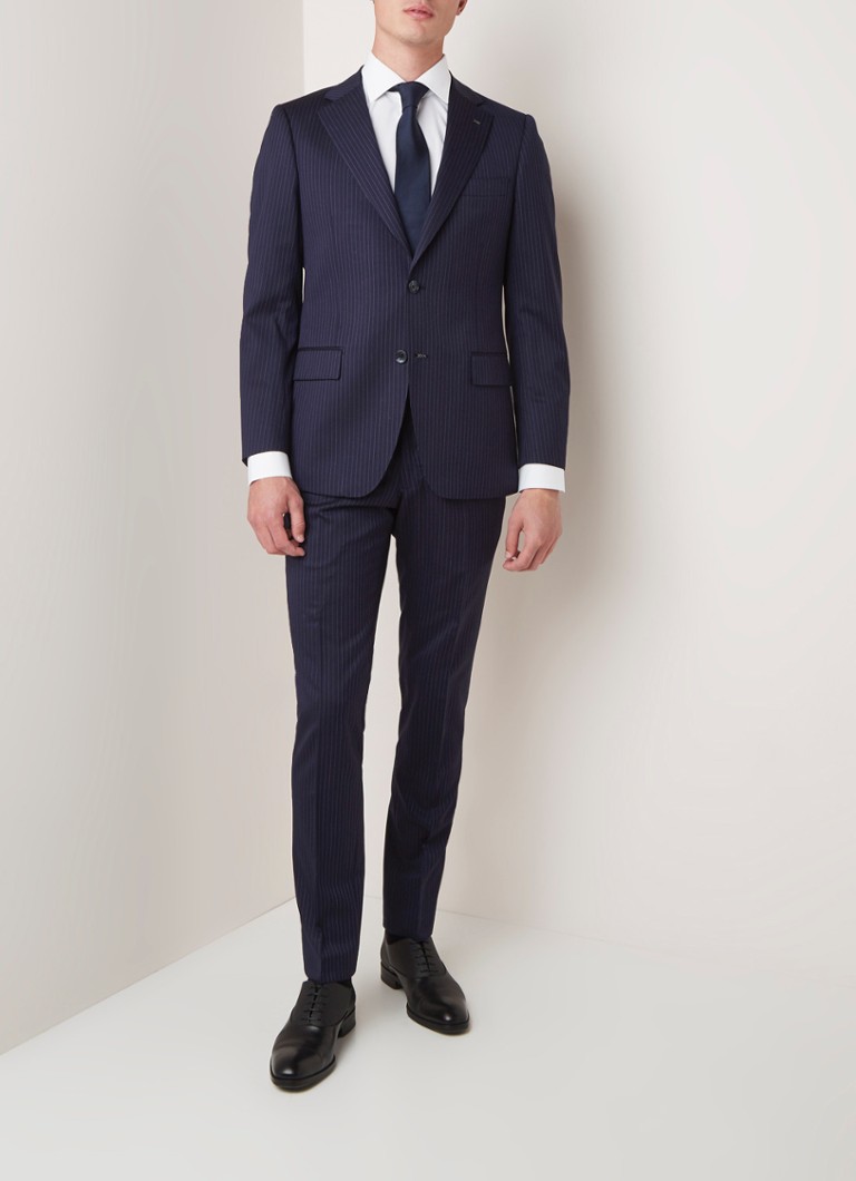 Van Gils - Ellis tailored fit pak van wol met krijtstreep - Donkerblauw