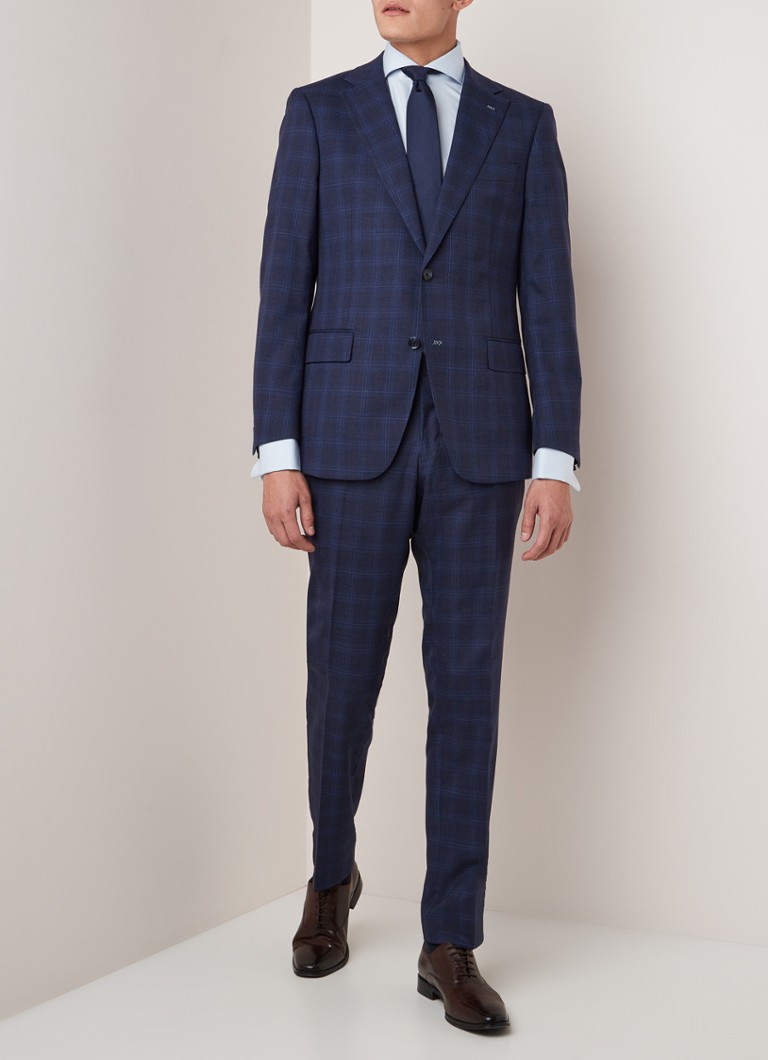 Van Gils - Ellis tailored fit pak van wol met ruitdessin - Blauw