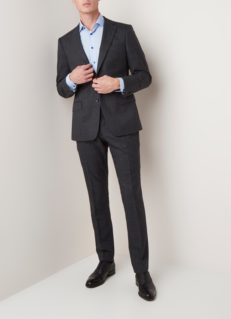 Van Gils - Ellis tailored fit pak van wol met ruitdessin - Donkergrijs