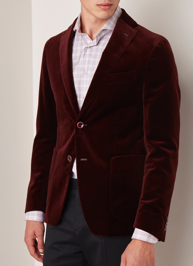 Van Gils - Elray slim fit colbert van fluweel - Donkerrood