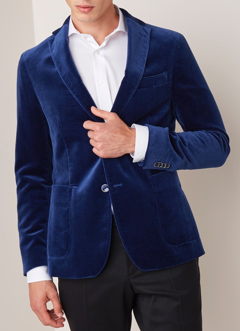 Van Gils - Elray slim fit colbert van fluweel - Kobaltblauw