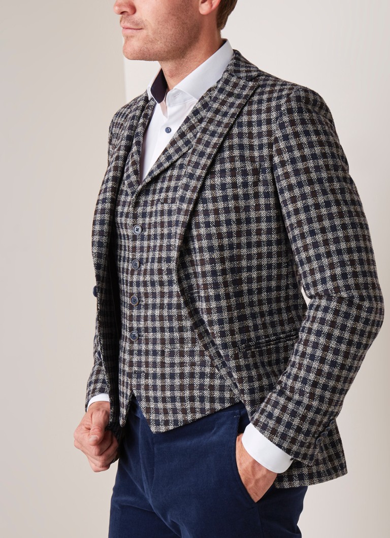 Van Gils - Elray tailored fit colbert in wolblend met ruitdessin - Donkerblauw