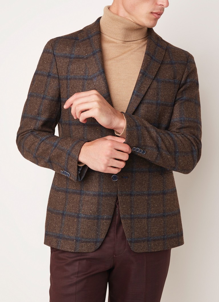 Van Gils - Elray tailored fit colbert van wol met ruitdessin - Bruin
