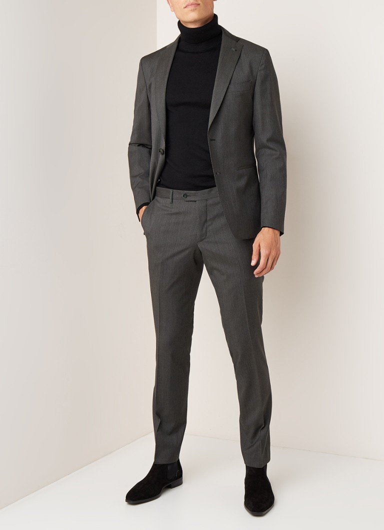 Van Gils - Elray Welt tailored fit pak van scheerwol met micro pied-de-poule desisn - Donkergroen