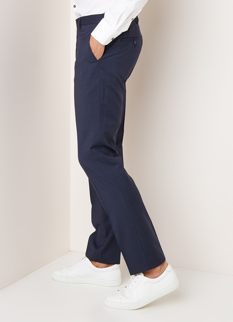 Van Gils - Elray Welt tailored fit pak van scheerwol met micro pied-de-poule desisn - Donkerblauw