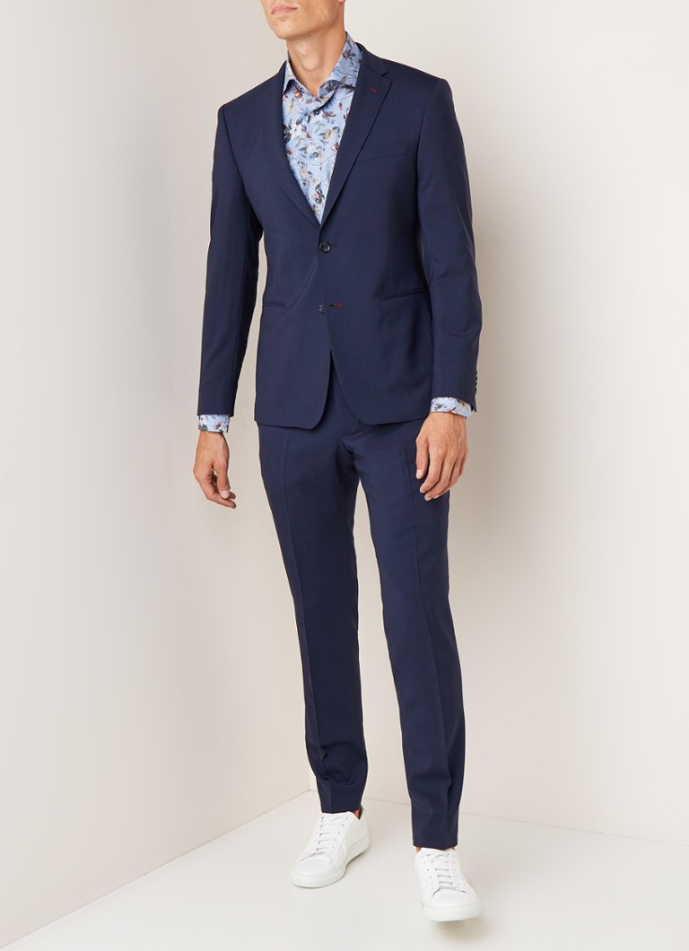 Van Gils - Zared slim fit pak van scheerwol - Donkerblauw