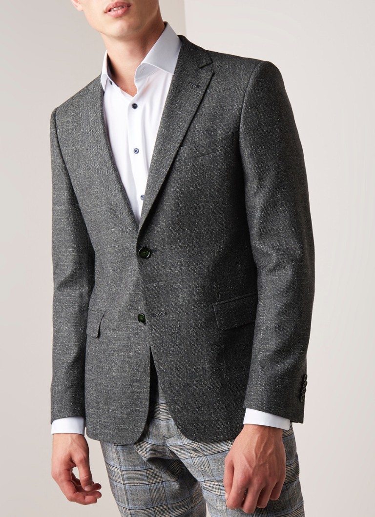 Van Gils - Zayn slim fit colbert in gemêleerde wolblend - Donkergroen