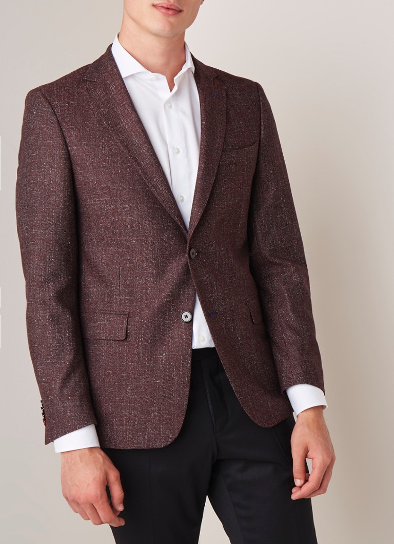 Van Gils - Zayn slim fit colbert in gemêleerde wolblend - Donkerrood