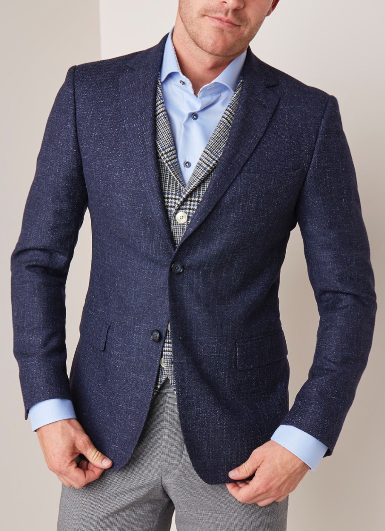 Van Gils - Zayn slim fit colbert in gemêleerde wolblend - Donkerblauw
