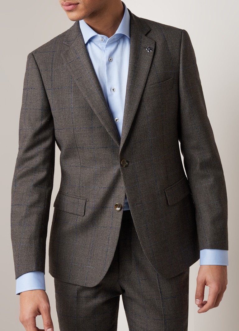 Van Gils - Zayn slim fit colbert in wolblend met ruitdessin - Bruin