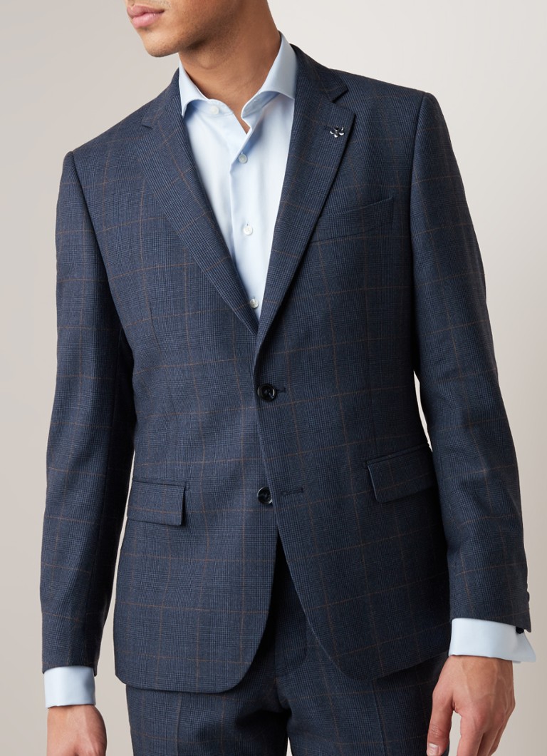 Van Gils - Zayn slim fit colbert in wolblend met ruitdessin - Donkerblauw