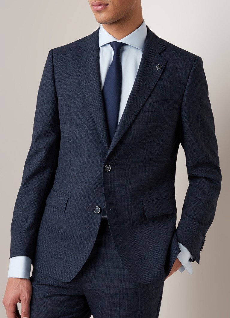 Van Gils - Zayn slim fit colbert in wolblend met ruitdessin - Donkerblauw