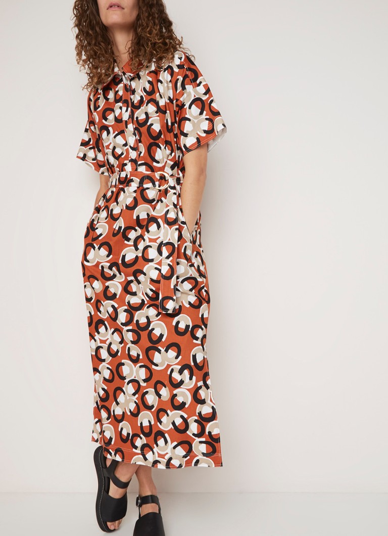 Vanilia - Blousejurk met dessin en ceintuur - Donkeroranje