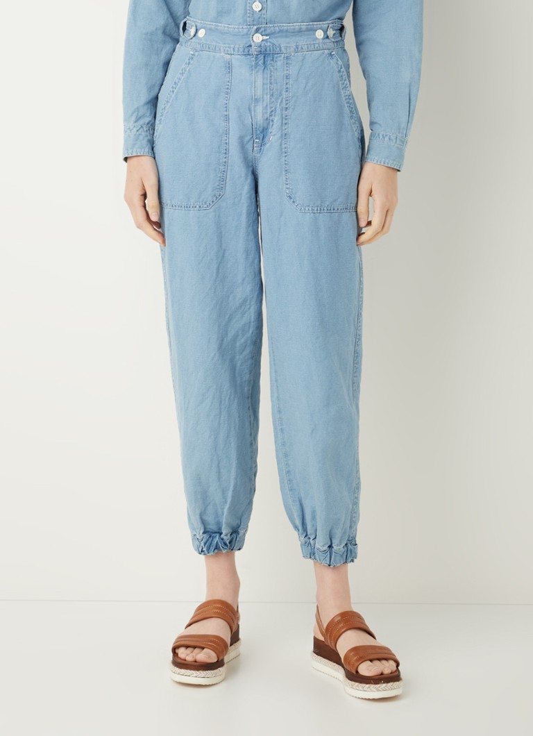 Vanilia - High waist tapered fit cropped broek in linnenblend - Lichtblauw