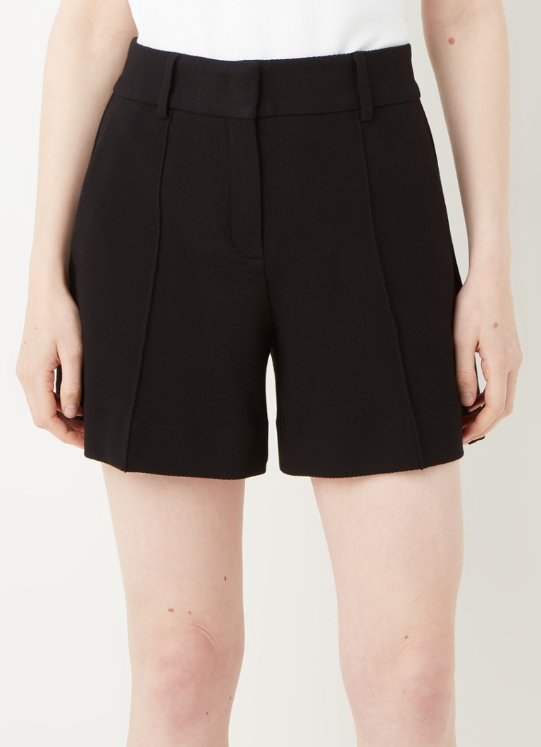 Vanilia - High waist wide fit korte broek met structuur - Zwart