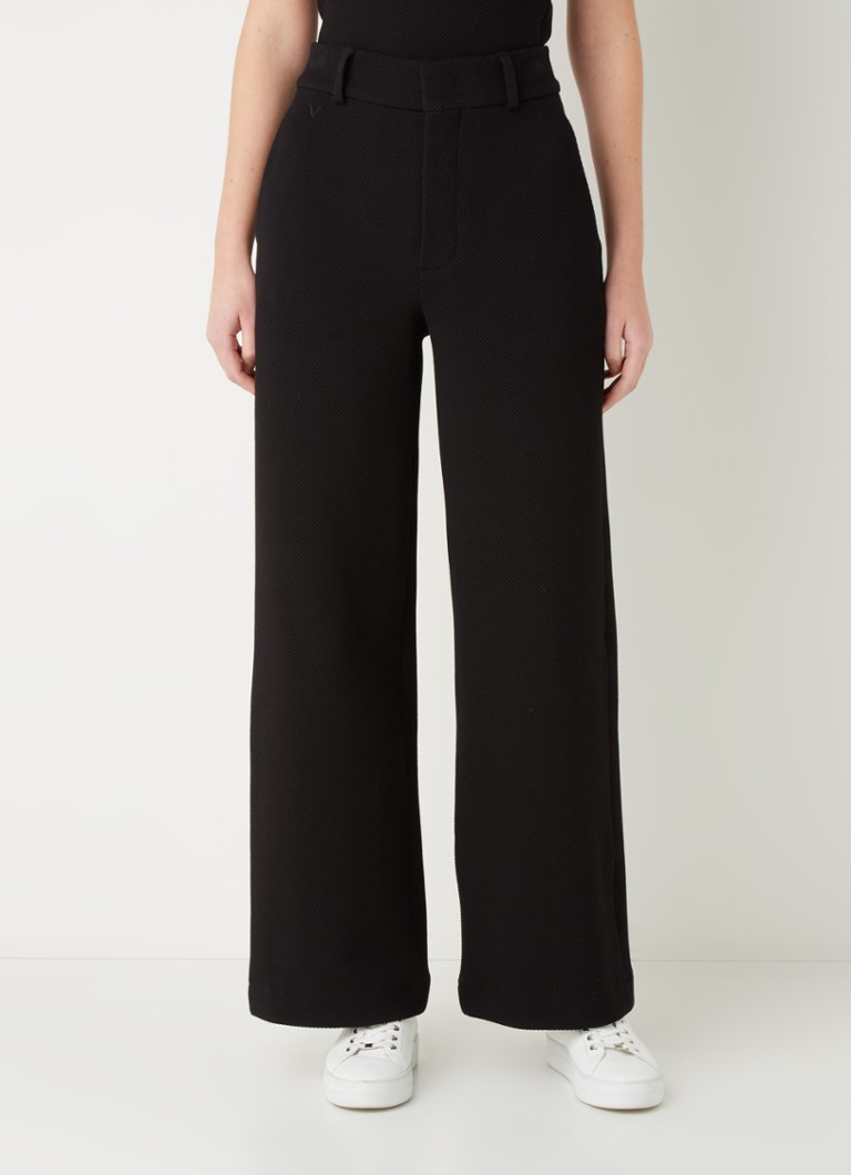 Vanilia - High waist wide fit pantalon met structuur - Zwart