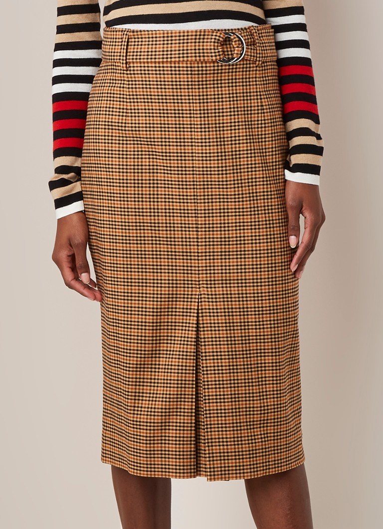 Vanilia - Kokerrok met ruitdessin en ceintuur - Zilver