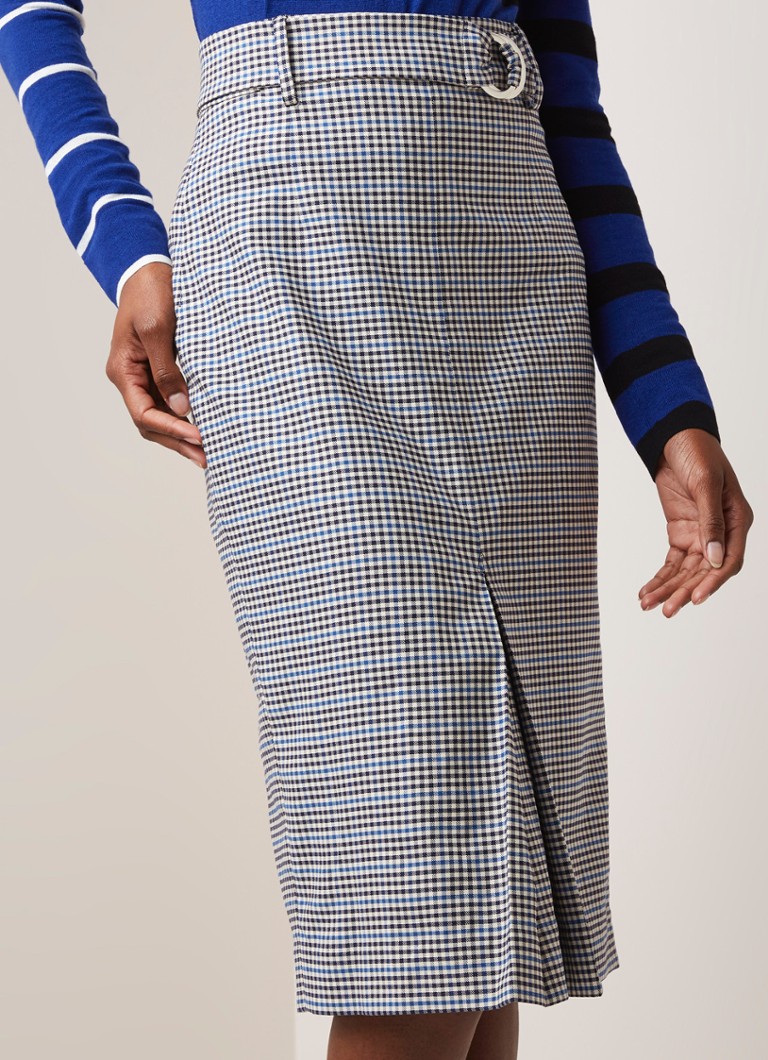 Vanilia - Kokerrok met ruitdessin en ceintuur - Blauw