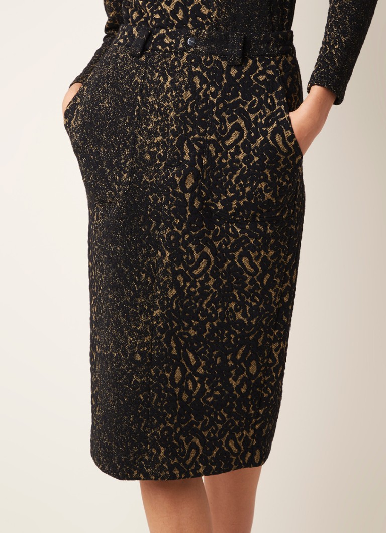 Vanilia - Leo kokerrok met structuur en luipaarddessin - Zwart