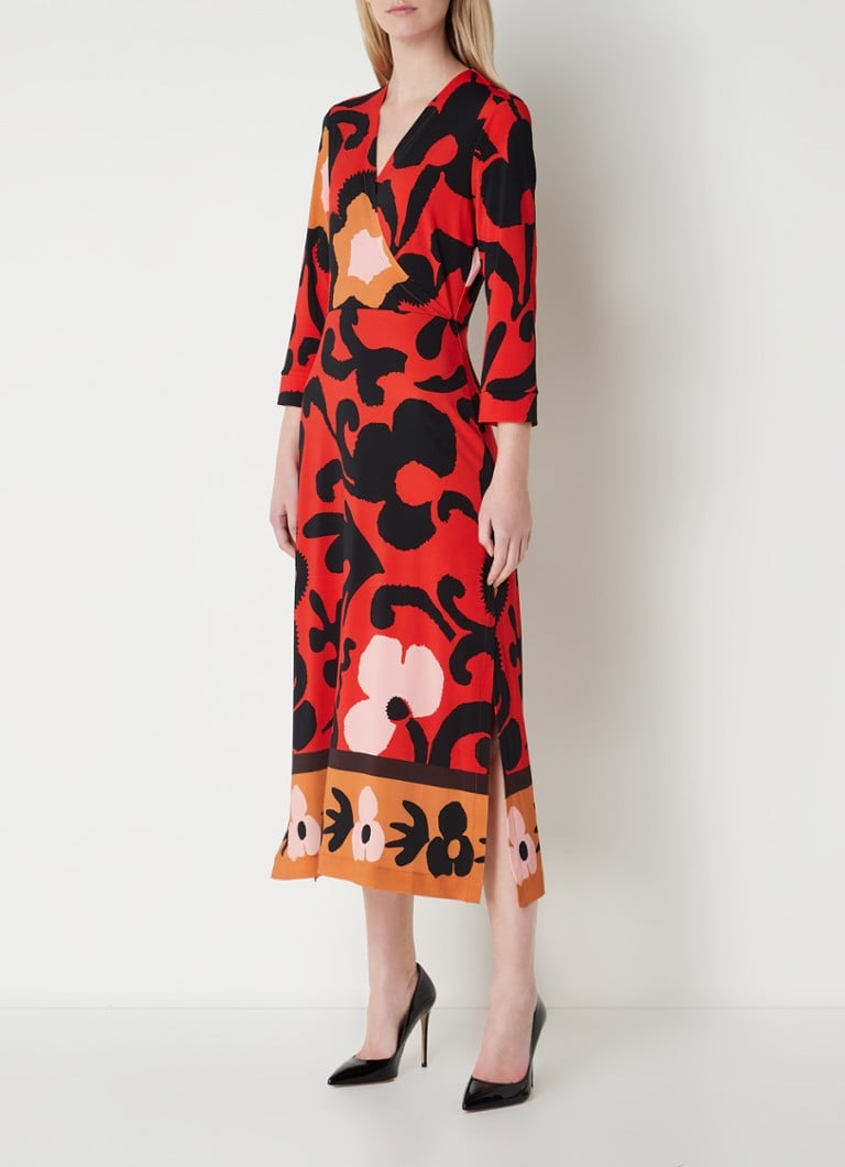 Vanilia Midi jurk met bloemenprint en overslag • Rood de Bijenkorf